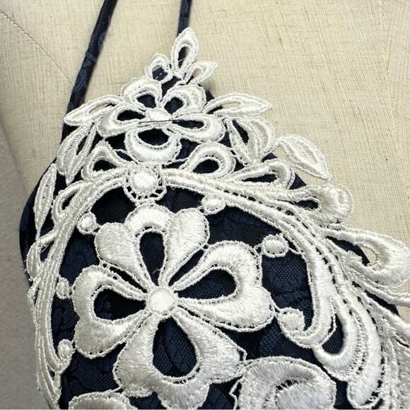 Gunne Sax vintage 80s navy brocade tea length formal/party dress size 7/8 - Picture 12 of 16